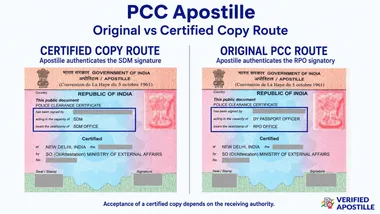 PCC Apostille: Original vs Scan Copy Comparison of PCC apostille through the certified-copy SDM route and original Regional Passport Office route