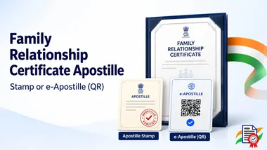 Indian Family Relationship Certificate with regular MEA apostille and e-Apostille QR options.